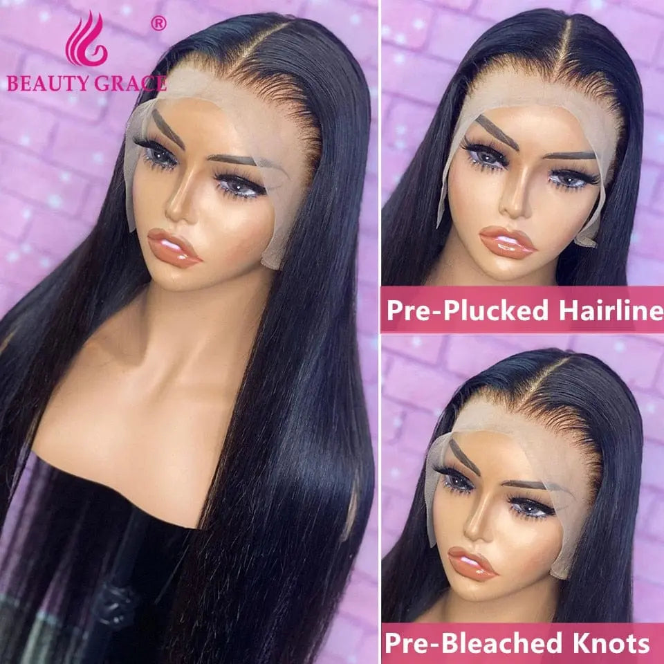 Brazilian bone straight HD lace frontal wig by Showlu Fashion, 30-inch human hair, transparent lace, 13x4 lace front for women
