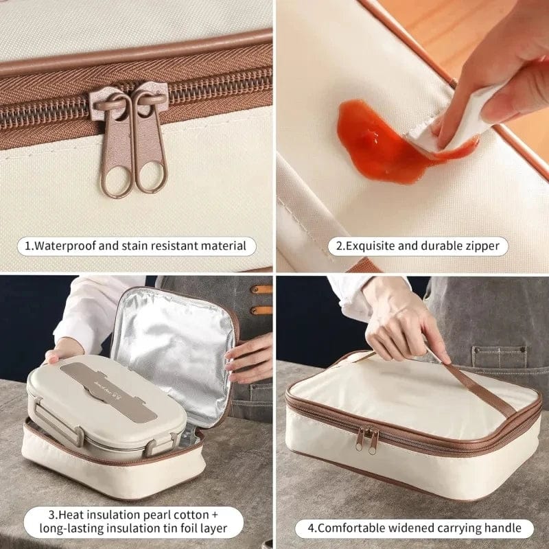 Showlu 304 stainless steel insulated lunch box with multiple compartments, leakproof design for office workers and students.