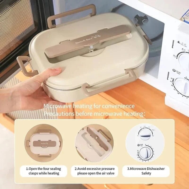 Showlu stainless steel insulated lunch box with multiple compartments, leakproof design, ideal for office workers and students.