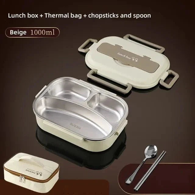 Showlu stainless steel insulated lunch box with multiple compartments, leakproof design, suitable for office workers and students.