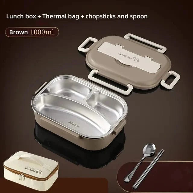 Showlu 304 stainless steel insulated lunch box with multiple compartments, leakproof design, portable bento container for office or school use