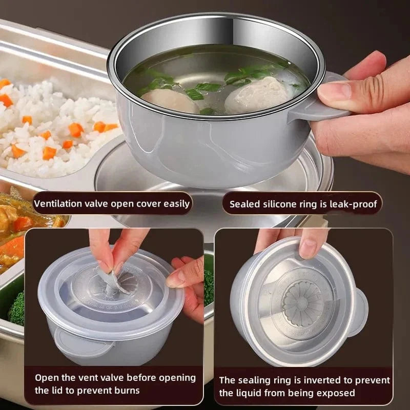 Showlu stainless steel insulated lunch box with leakproof compartments, portable bento container for office and students.