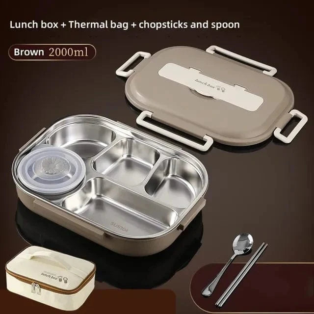 Showlu stainless steel insulated lunch box with compartments, leakproof design, portable bento container for office and students.