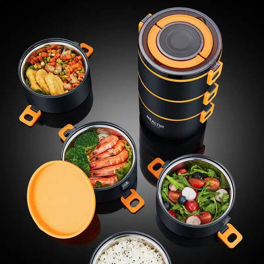 304 stainless steel insulated lunch box multi - layer round bento for kids adults portable thermal lunchbox food storage container - SHOWLU FASHION STORE