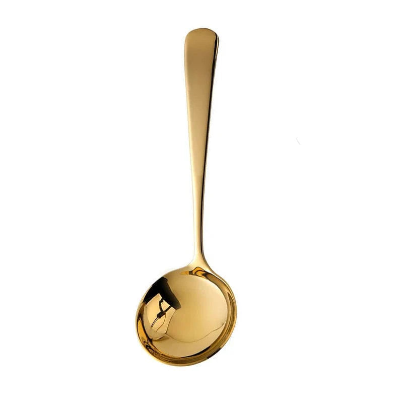 Stainless steel long handle soup spoon and skimmer with colander for hot pot, ramen, and kitchen serving dishes.