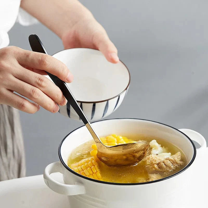 304 stainless steel long handle soup spoon and colander skimmer for hot pots, ramen, and kitchen dishes, durable and functional.
