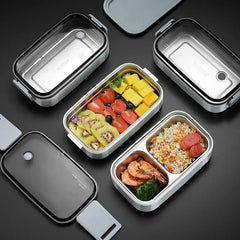 304 Stainless Steel Lunch Box for Adults Kids School Office 1/2 Layers Microwavable Portable Grids Bento Food Storage Containers - SHOWLU FASHION STORE