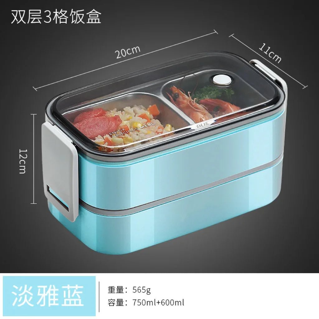 304 Stainless Steel Lunch Box for Adults Kids School Office 1/2 Layers Microwavable Portable Grids Bento Food Storage Containers - SHOWLU FASHION STORE