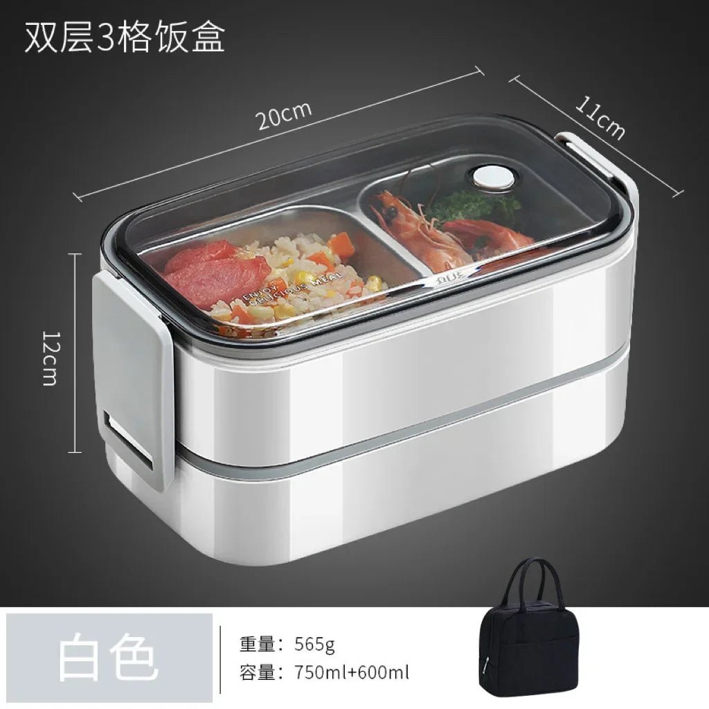 304 Stainless Steel Lunch Box for Adults Kids School Office 1/2 Layers Microwavable Portable Grids Bento Food Storage Containers - SHOWLU FASHION STORE