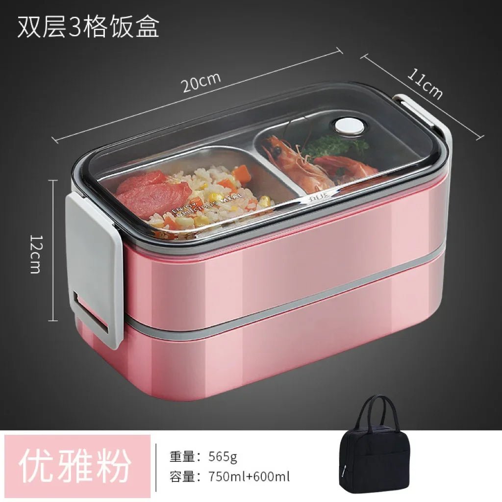 304 Stainless Steel Lunch Box for Adults Kids School Office 1/2 Layers Microwavable Portable Grids Bento Food Storage Containers - SHOWLU FASHION STORE