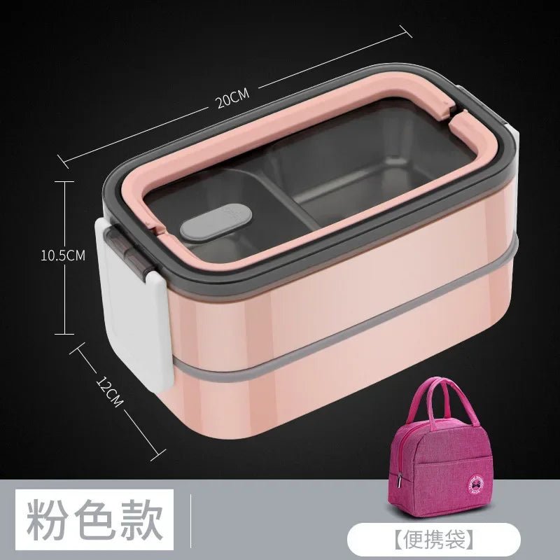 304 Stainless Steel Lunch Box for Adults Kids School Office 1/2 Layers Microwavable Portable Grids Bento Food Storage Containers - SHOWLU FASHION STORE