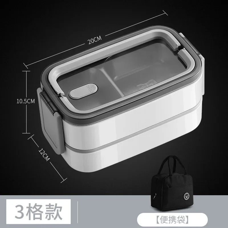 304 Stainless Steel Lunch Box for Adults Kids School Office 1/2 Layers Microwavable Portable Grids Bento Food Storage Containers - SHOWLU FASHION STORE