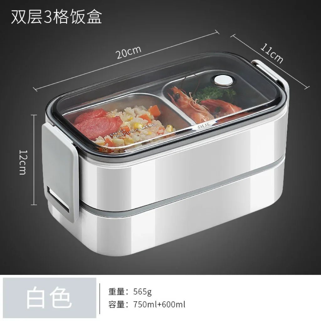 304 Stainless Steel Lunch Box for Adults Kids School Office 1/2 Layers Microwavable Portable Grids Bento Food Storage Containers - SHOWLU FASHION STORE