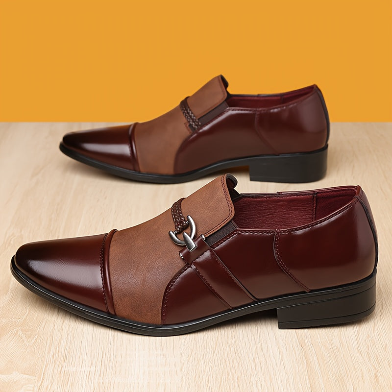 Men's pointed toe slip-on dress shoes by Showlu Fashion, made of PU leather, featuring a sleek, business-appropriate loafer style.