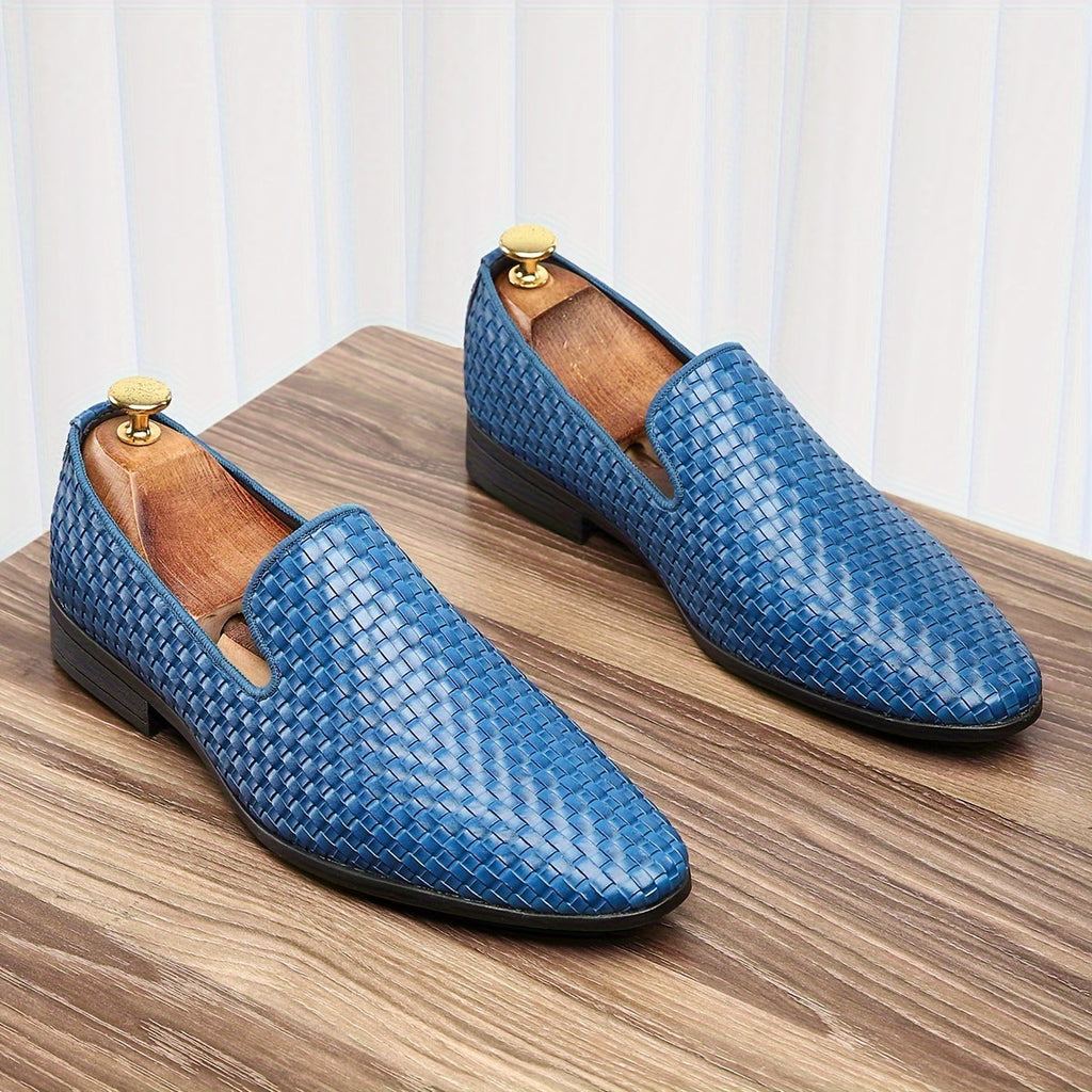 Men's black and gold woven PU loafers by SHOWLU FASHION STORE, showcasing comfortable driving shoes with stylish design.