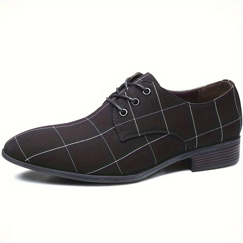 SHOWLU FASHION men's plaid derby shoes with breathable fabric, low-top design, lace-up style, featuring a classic plaid pattern.