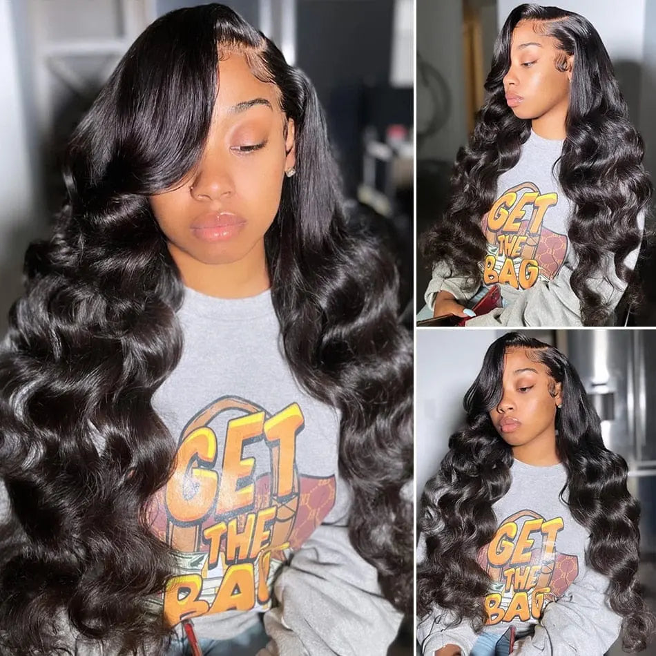 Anel Demosthene 30-inch body wave lace front wig with 180% density, showcasing natural wave pattern and HD lace frontal.