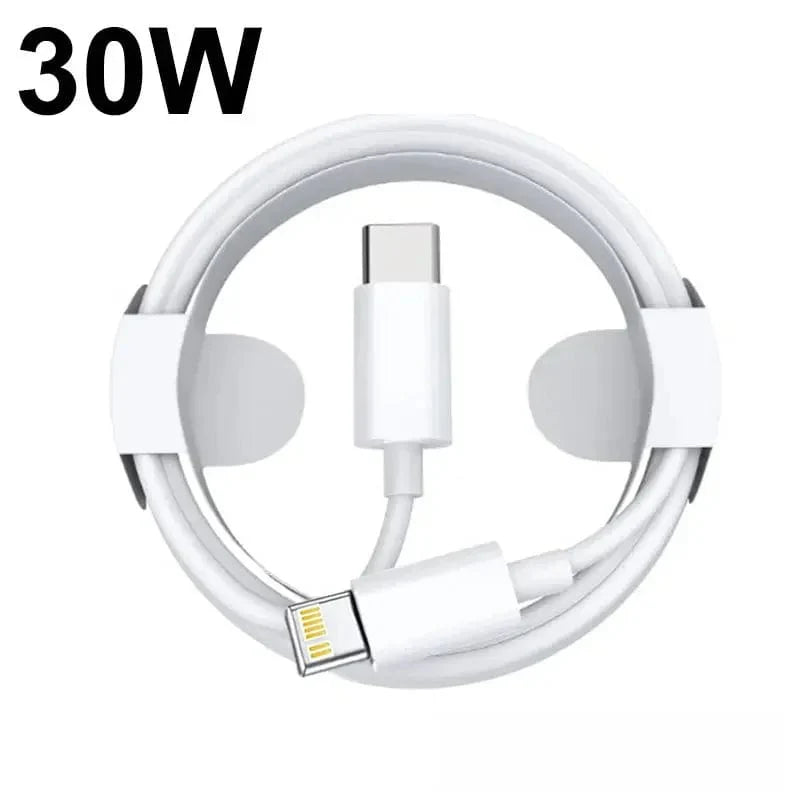 Showlu 30W USB-C to Lightning fast charging cable for iPhone 14, 13, and 12, with durable design and quick charging capability.