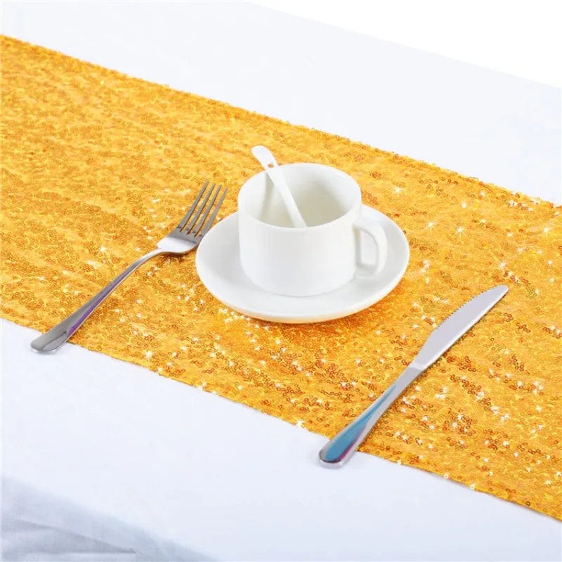 Magzasi Sequin Table Runner 30x180cm with glitter mesh for weddings, birthday parties, and event table decorations.