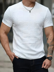 [Stylish T-Shirt] Stylish Geometric Jacquard Knit Men's Casual Short Sleeve T-Shirt | Round Neck, All-Season Comfort, Perfect for Casual Attire