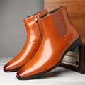 SHOWLU Men's retro brown ankle boots with side zipper, made of PU leather, stylish men's footwear for casual and smart looks