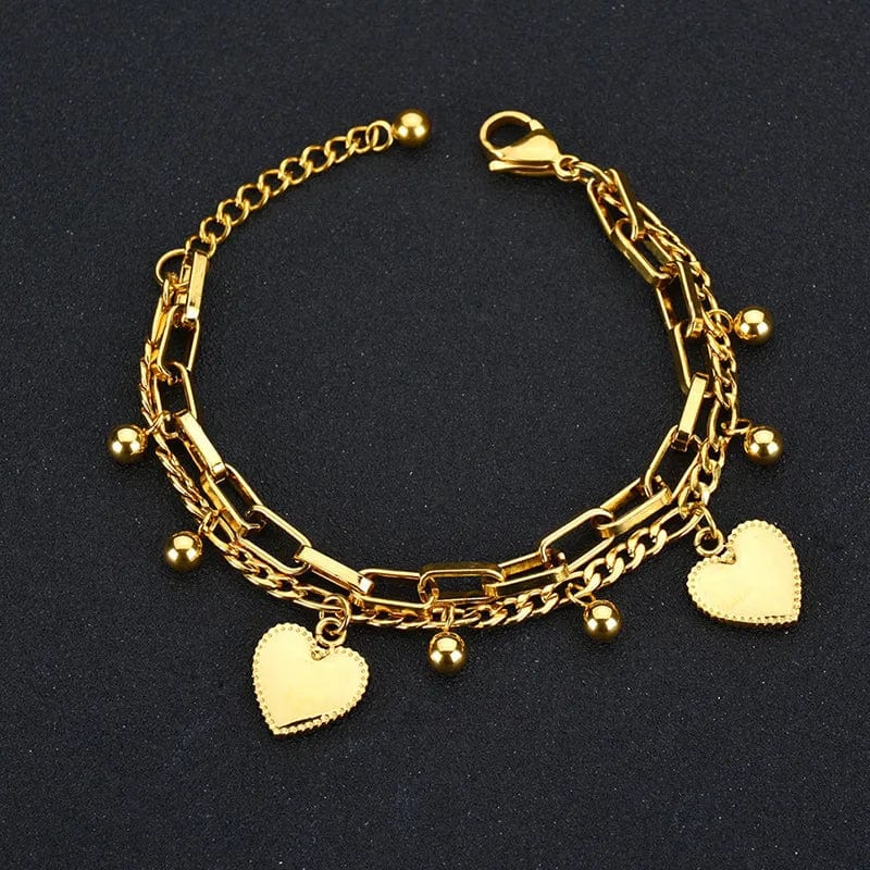 Gold Ramos Heart Bracelet for women, stainless steel multilayer jewelry with love heart design, rustproof and high-quality wrist accessory.