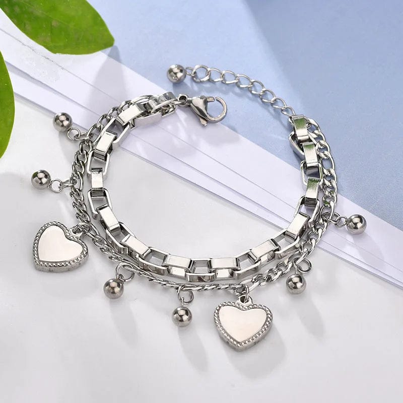 Gold-tone Ramos Heart Bracelet for women, stainless steel multilayer jewelry with love heart design, rustproof and high quality.