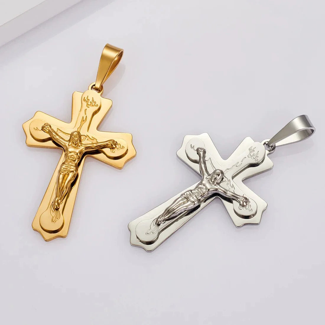 Vintage men's stainless steel cross pendant necklace with a 35mm width chain, stylish jewelry by Showlu Fashion Store.