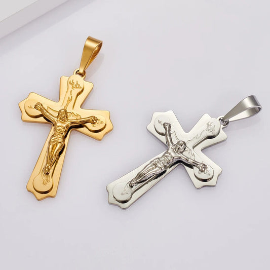 316L Vintage Mens Width 35mm Stainless Steel Cross Pendant Necklace Chain Jewelry Gift - SHOWLU FASHION STORE