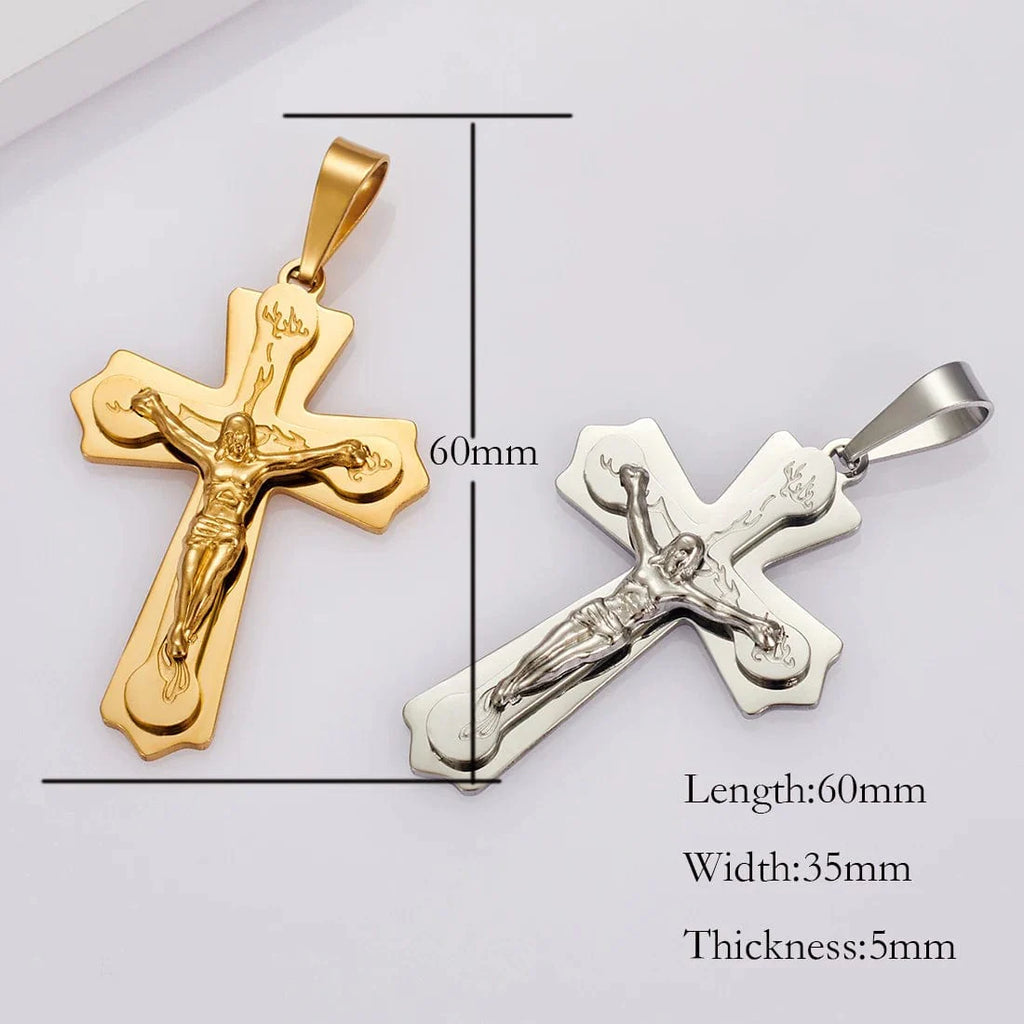 Vintage Michley men's stainless steel cross pendant necklace with 35mm width, showcasing a sleek, durable jewelry chain.