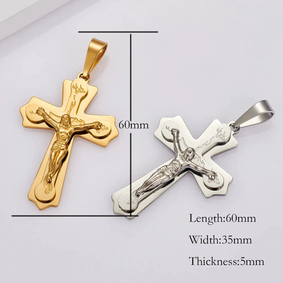 Vintage Michley men's stainless steel cross pendant necklace with 35mm width, showcasing a sleek, durable jewelry chain.