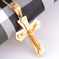 Vintage men's stainless steel cross pendant necklace with 35mm chain, showcasing a classic design and durable jewelry style.