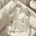 SHOWLU Women's halter neck long sleeve blouse in solid color, elegant work shirt with stylish design and flattering fit