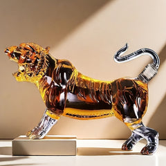 Glass Tiger-Shaped Red Wine & Whiskey Decanter - 3.38oz Mini Animal Sculpture with Metallic Accents, Elegant Home & Office Desk Decor, No Electricity Needed
