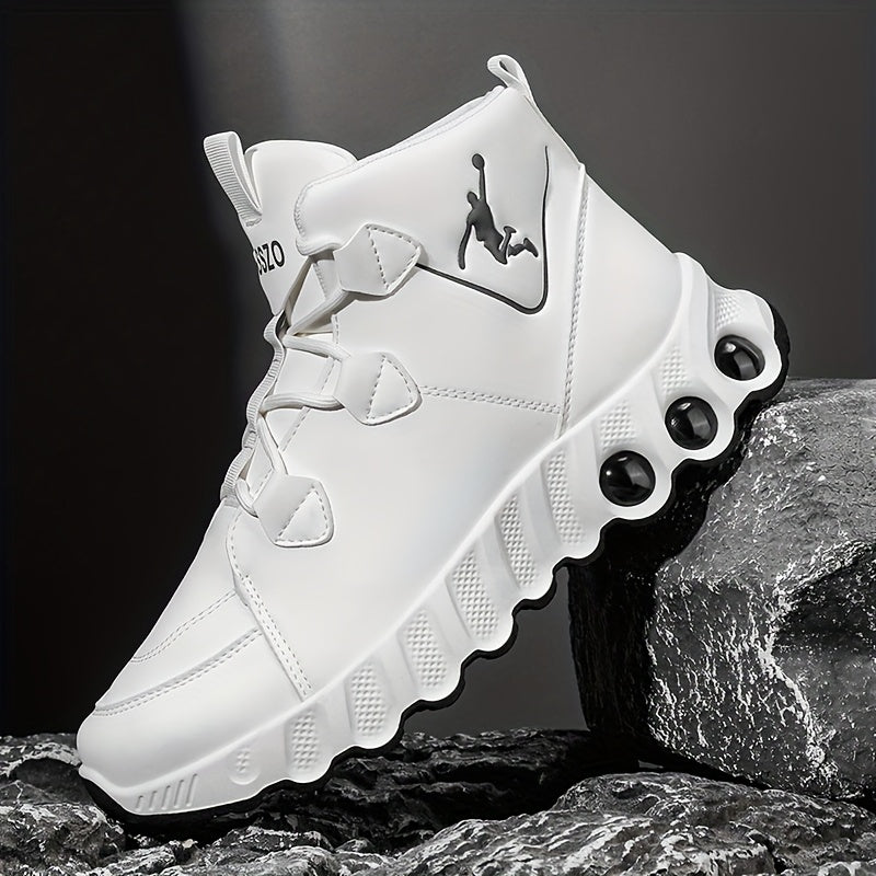 Showlu Mid-Top Basketball Sneakers with shock-absorbing PU leather, featuring a sporty design and cushioned ankle support.