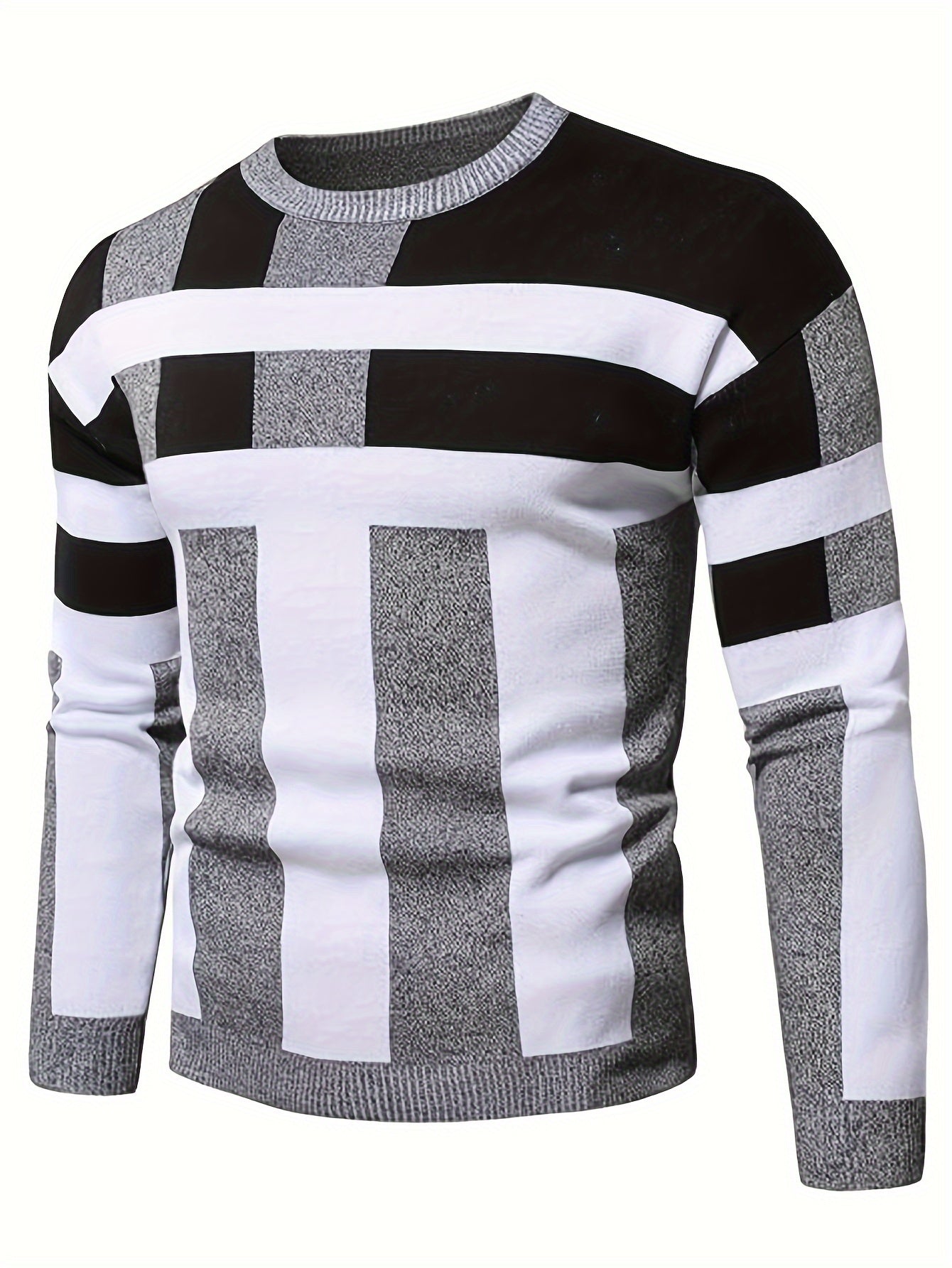 SHOWLU men's color block knit sweater with slim fit viscose crew neck, featuring a stylish and comfortable pullover design.