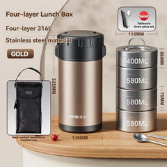 3.2L Thermal Insulation lunch Box Bento Storage Food Packed lunch Kitchen Organizer Vacuum multilevel container with Thermal Bag - SHOWLU FASHION STORE