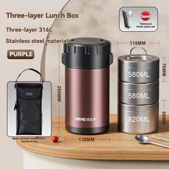 3.2L Thermal Insulation lunch Box Bento Storage Food Packed lunch Kitchen Organizer Vacuum multilevel container with Thermal Bag - SHOWLU FASHION STORE