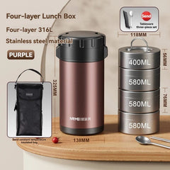 3.2L Thermal Insulation lunch Box Bento Storage Food Packed lunch Kitchen Organizer Vacuum multilevel container with Thermal Bag - SHOWLU FASHION STORE