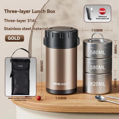 3.2L Thermal Insulation lunch Box Bento Storage Food Packed lunch Kitchen Organizer Vacuum multilevel container with Thermal Bag - SHOWLU FASHION STORE