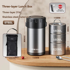 3.2L Thermal Insulation lunch Box Bento Storage Food Packed lunch Kitchen Organizer Vacuum multilevel container with Thermal Bag - SHOWLU FASHION STORE