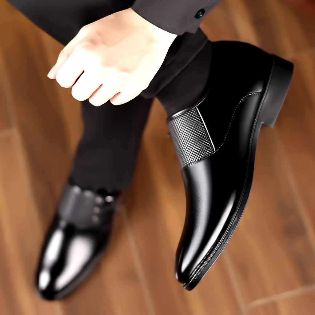 Brown men's business casual loafers with slip-on design and rubber sole, perfect for professional and casual wear.