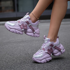 Women's Trendy Black Letter Patchwork Breathable Sneakers - Comfortable Lace-Up Casual Shoes for All Seasons, Lightweight & Versatile