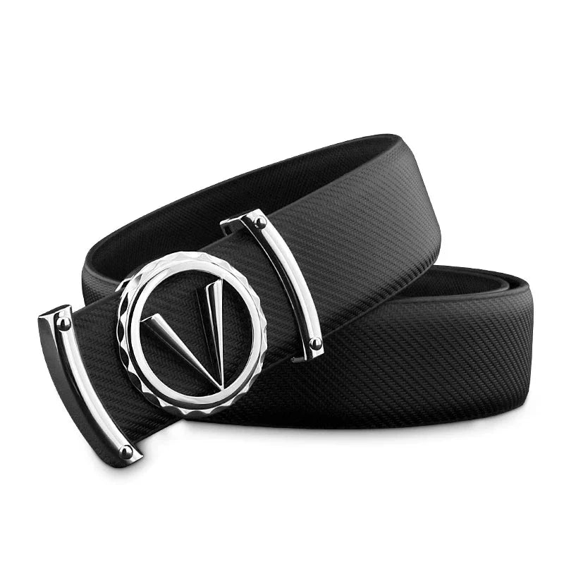 SHOWLU FASHION men's V letter designer belt in white split leather, 3.3cm wide, with elegant high-quality genuine leather strap