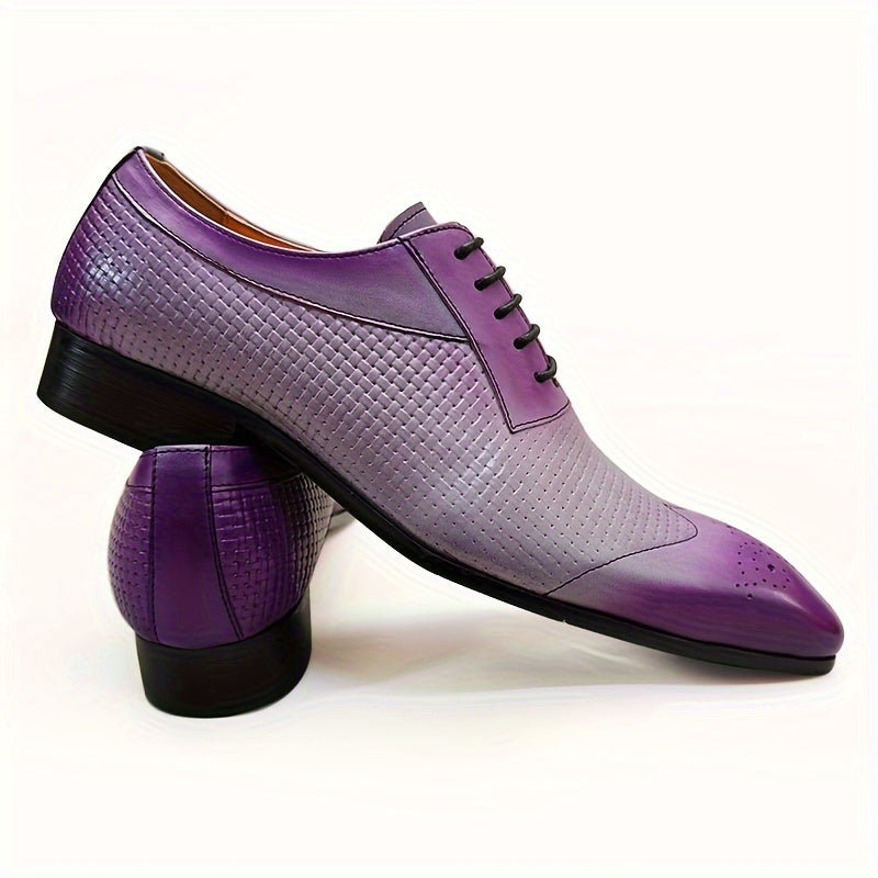 SHOWLU Men's wing-tip Oxford dress shoes in genuine cow leather, formal footwear with detailed brogue design.
