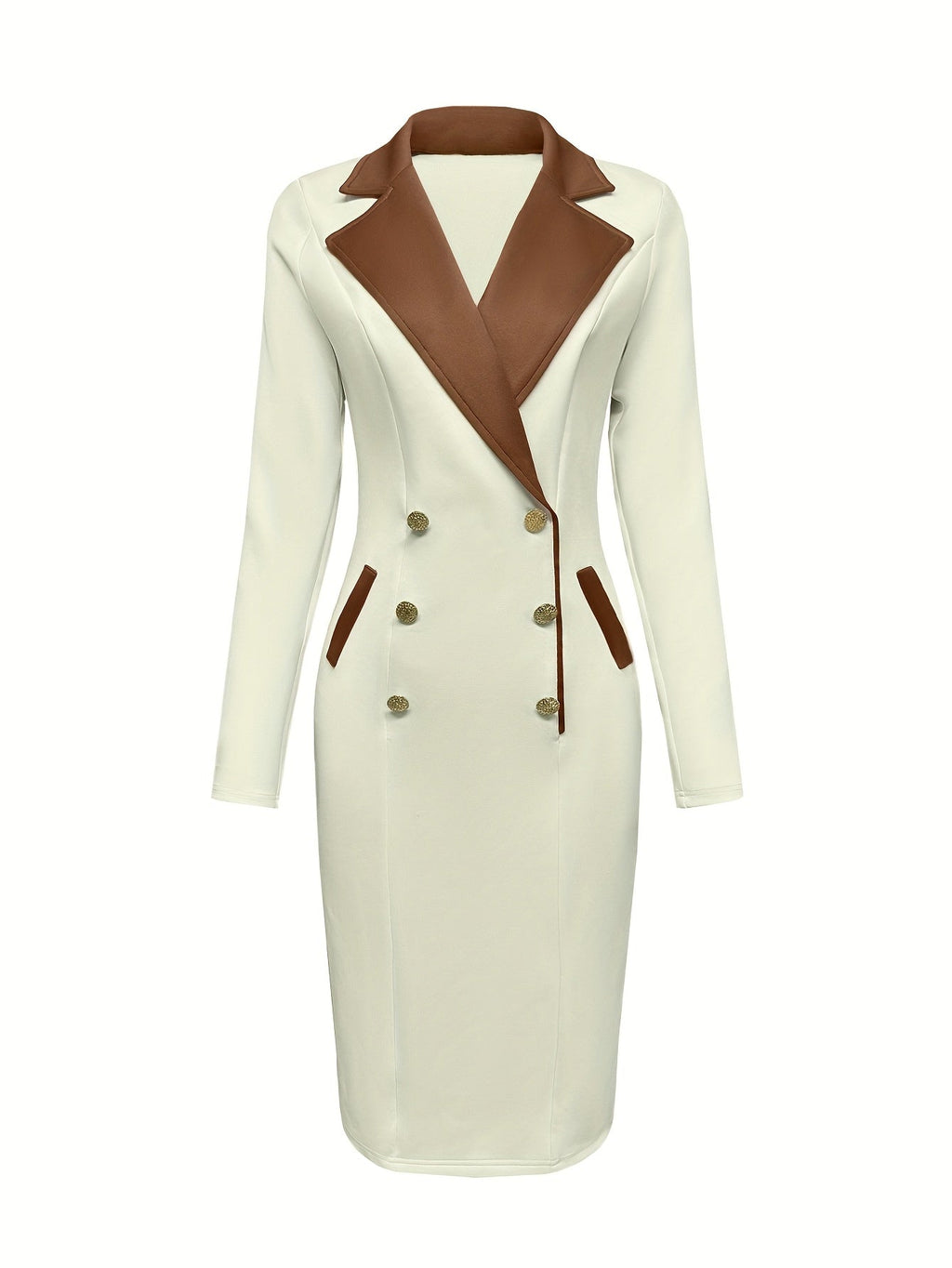 Elegant women's fit and flare lapel knit dress by SHOWLU FASHION with a stylish silhouette and classic collar detail.
