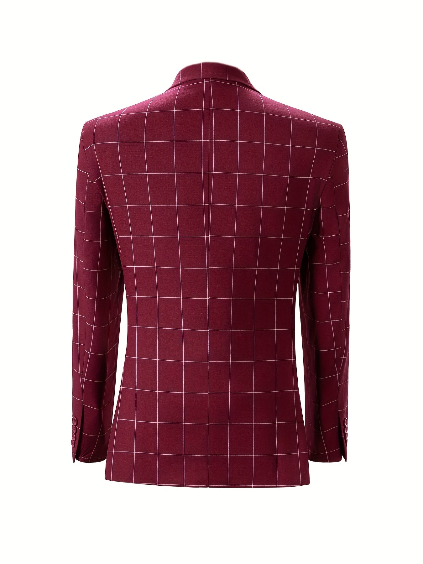 SHOWLU FASHION men's 3-piece slim fit plaid suit with peak lapel tuxedo, featuring jacket, vest, and trousers in a stylish pattern.