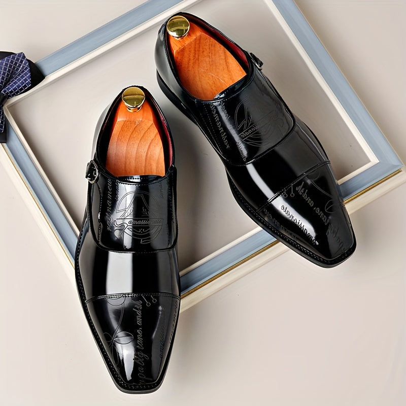 Men's casual buckle shoes by SHOWLU FASHION, solid color PU leather footwear with a stylish buckle design.