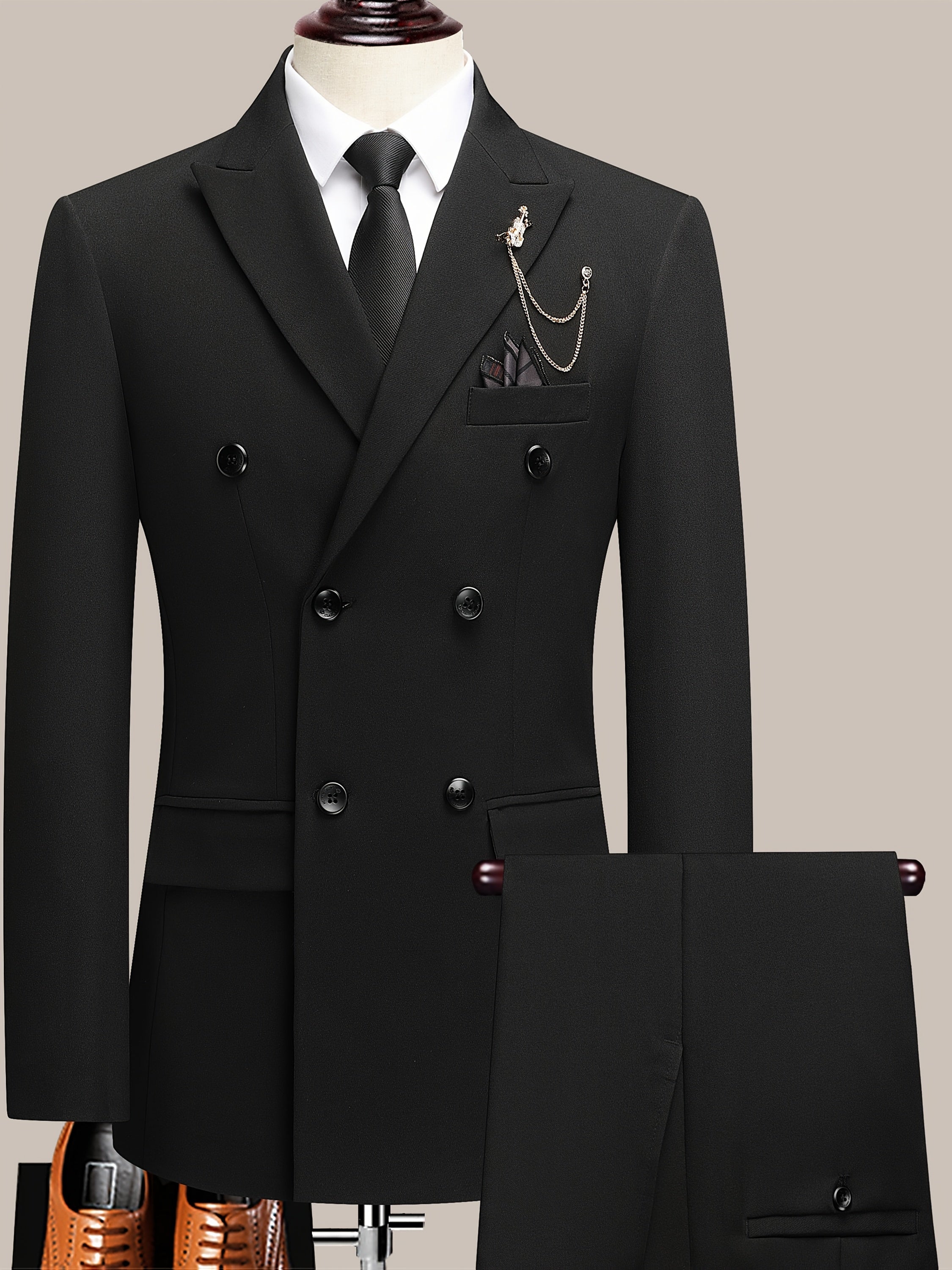 SHOWLU Youth Double Breasted Suit Set in solid color, formal attire for boys, featuring a tailored blazer and matching trousers.