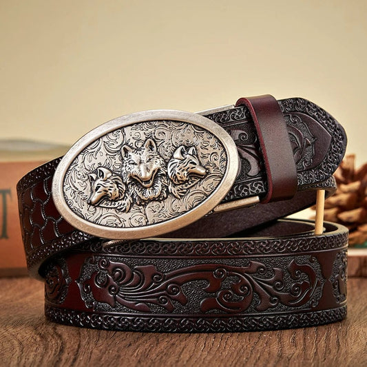 3.5CM Wolf Designer Belt for Men Retro Automatic Buckle Arts and Crafts Belt Male Genuine Cow Leather Waist Band Honorable Strap - SHOWLU FASHION STORE